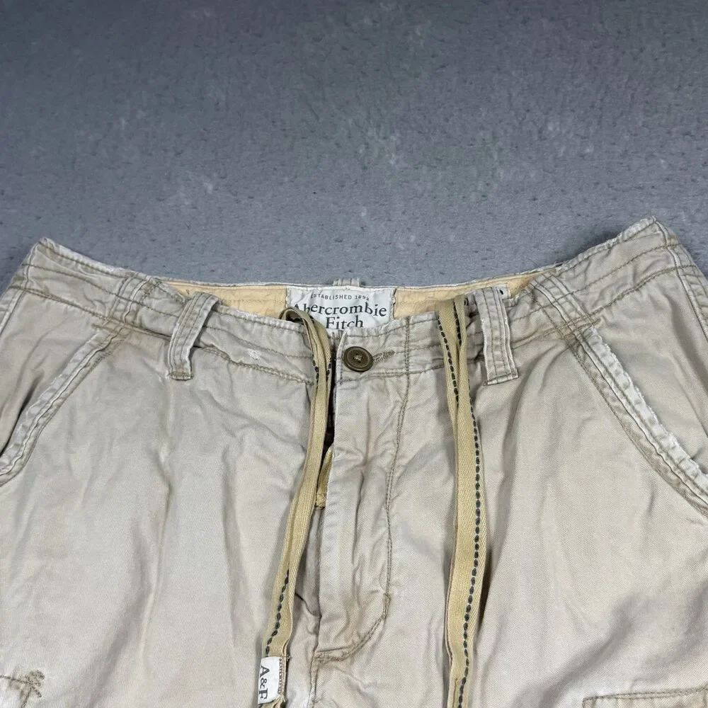 Abercrombie & Fitch Men’s Shorts 36 Khaki Button Fly Distressed Heavy Cargo